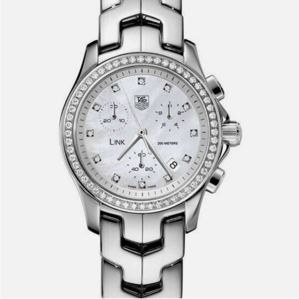 TAG Heuer Silver Chronograph Watch with Diamond Accents